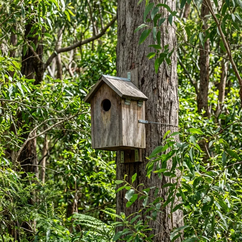 Animal nesting box installed as a humane alternative to a Invermay roof cavity