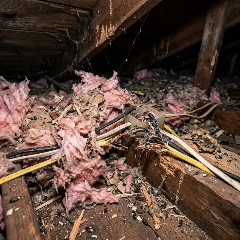 Contaminated ceiling insulation being assessed in a Invermay roof space