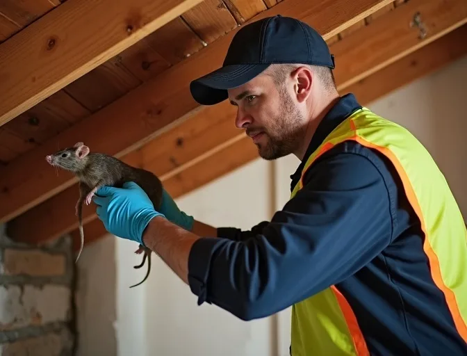 Technician inspecting a roof cavity for a dead rat in Invermay